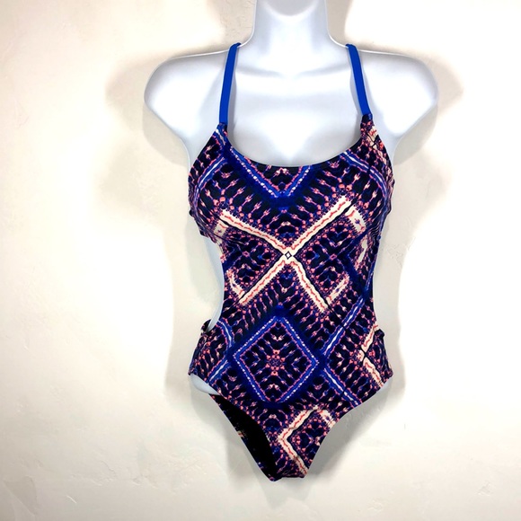 Hurley Other - Hurley blue and pink side cutout one piece swimsuit size xs